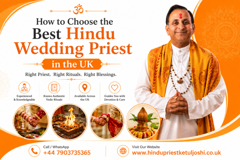 Hindu wedding priest conducting a traditional Hindu wedding ceremony in the UK