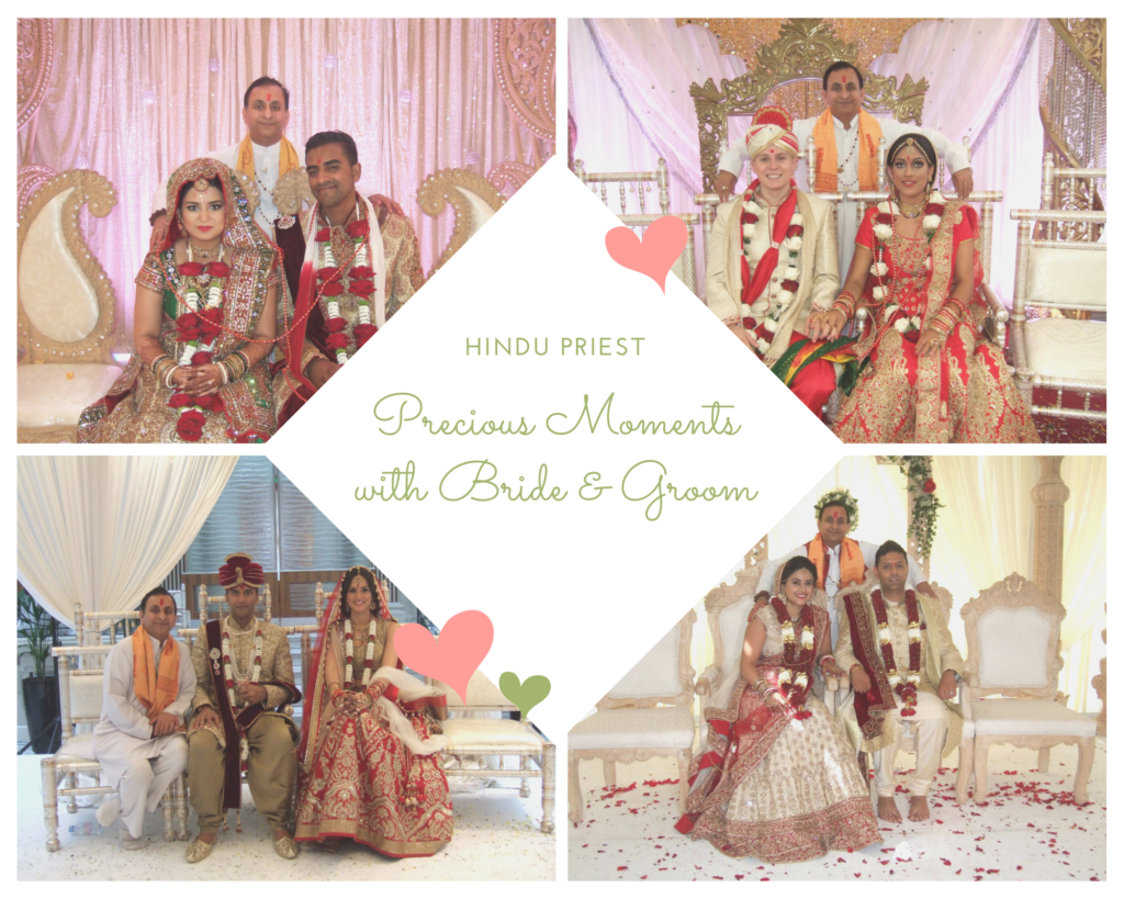 Hindu priest discussing wedding ceremony arrangements with a couple