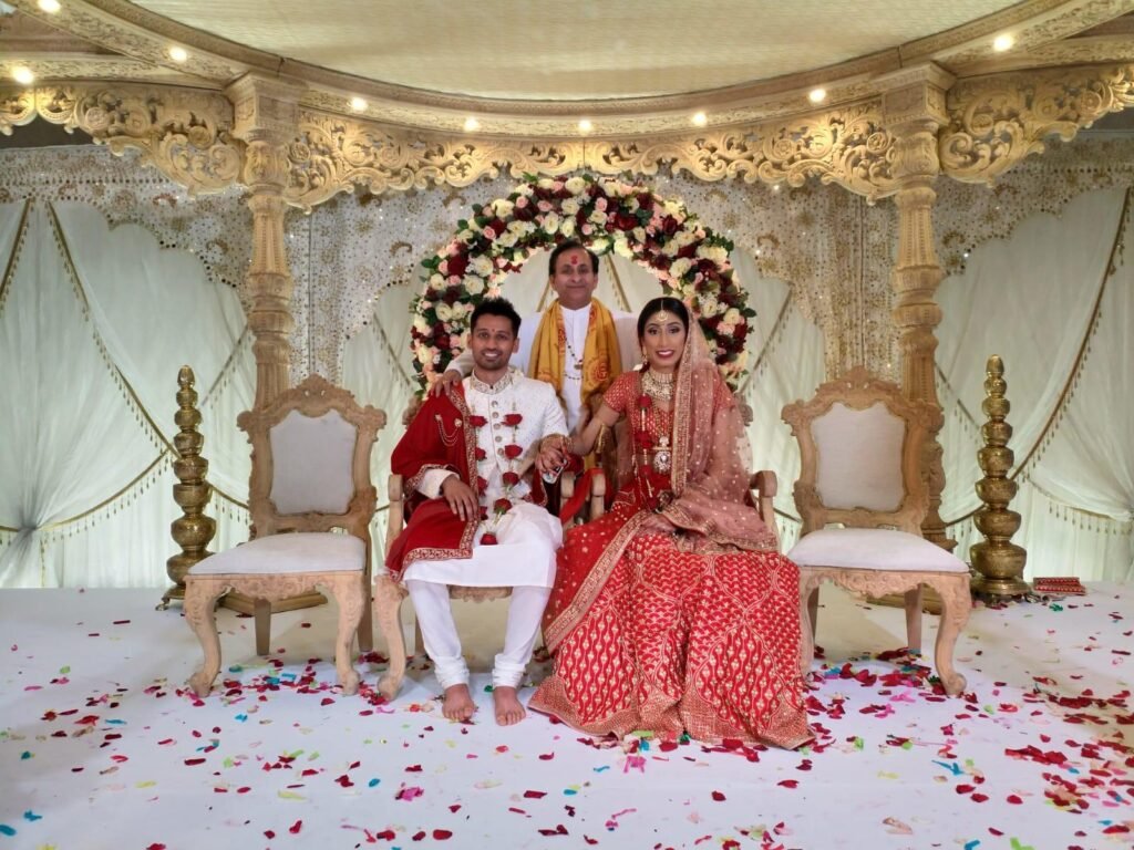Traditional Hindu wedding rituals performed by a Hindu priest in the UK