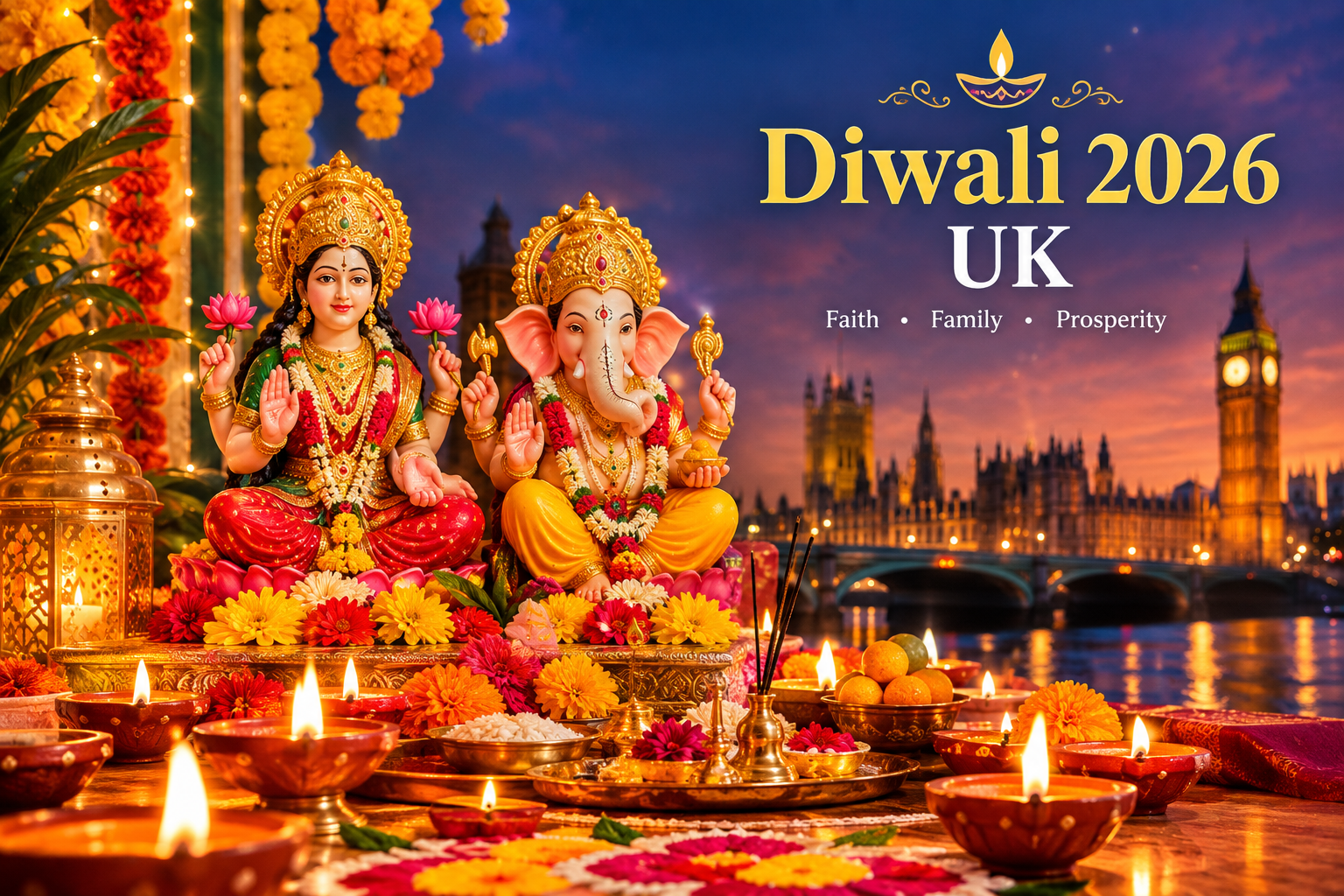 Diwali 2026 UK Lakshmi Ganesh Puja with diyas